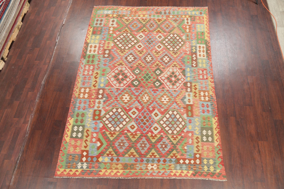 Kilim Southwestern Oriental Hand-Woven Turkish Traditional Area Rug, 9'8"x6'10