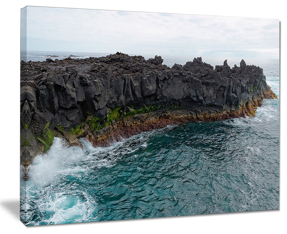 "Rocky Coast With Moss in Azores" Seashore Canvas Art, 20"x12"