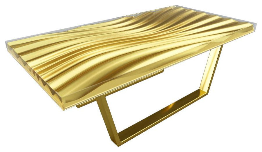 Modern Wave Coffee Table, Gold, Gold Plated Base