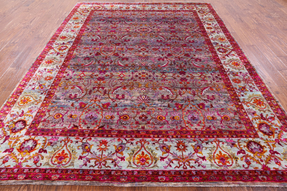 Hand-Knotted Persian Silk Rug 7' 9" X 9' 10" Q6816