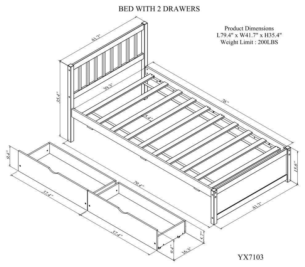 Gewnee Modern Design Wooden Twin Size Platform Bed