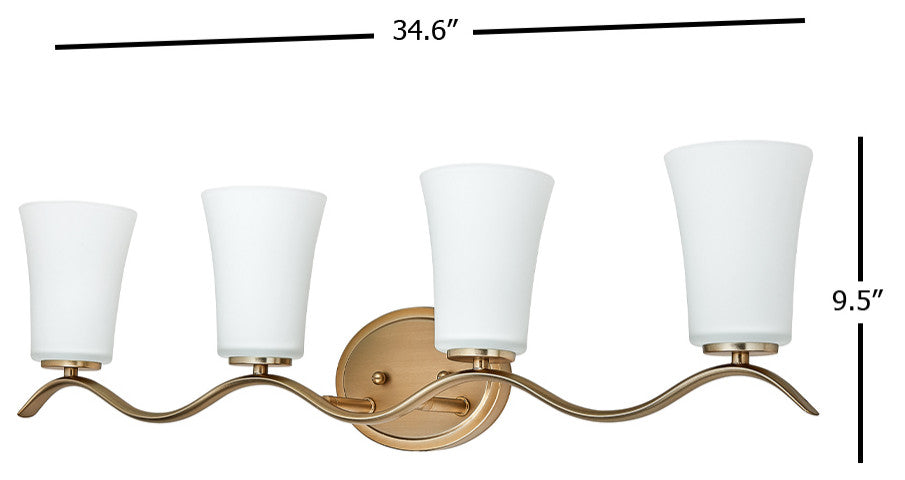 N2163-4-GD 4 Light Vanity Lighting with White Glass in Gold Finish