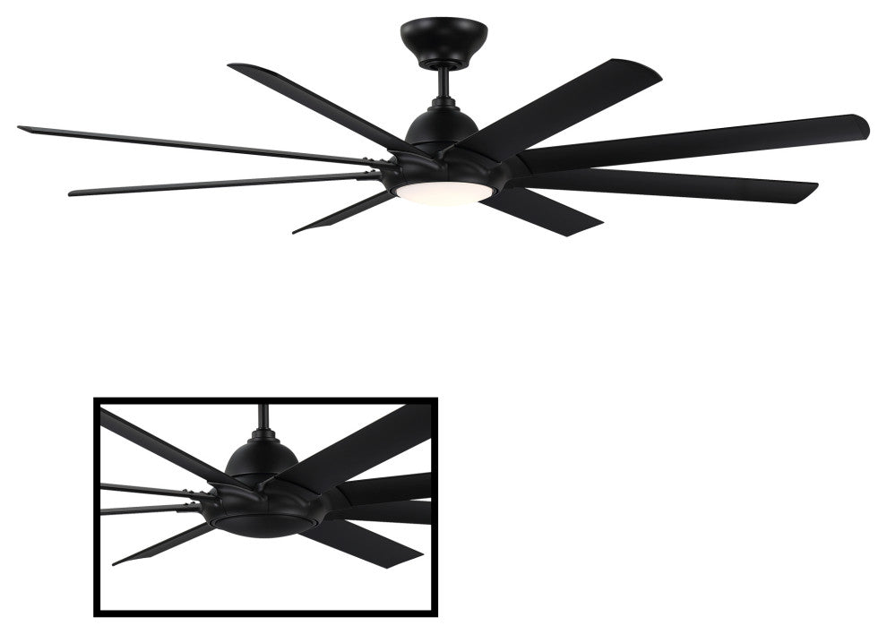Hydra 80" Indoor/Outdoor 8-Blade Smart Ceiling Fan, Matte Black, 3500K Light Kit