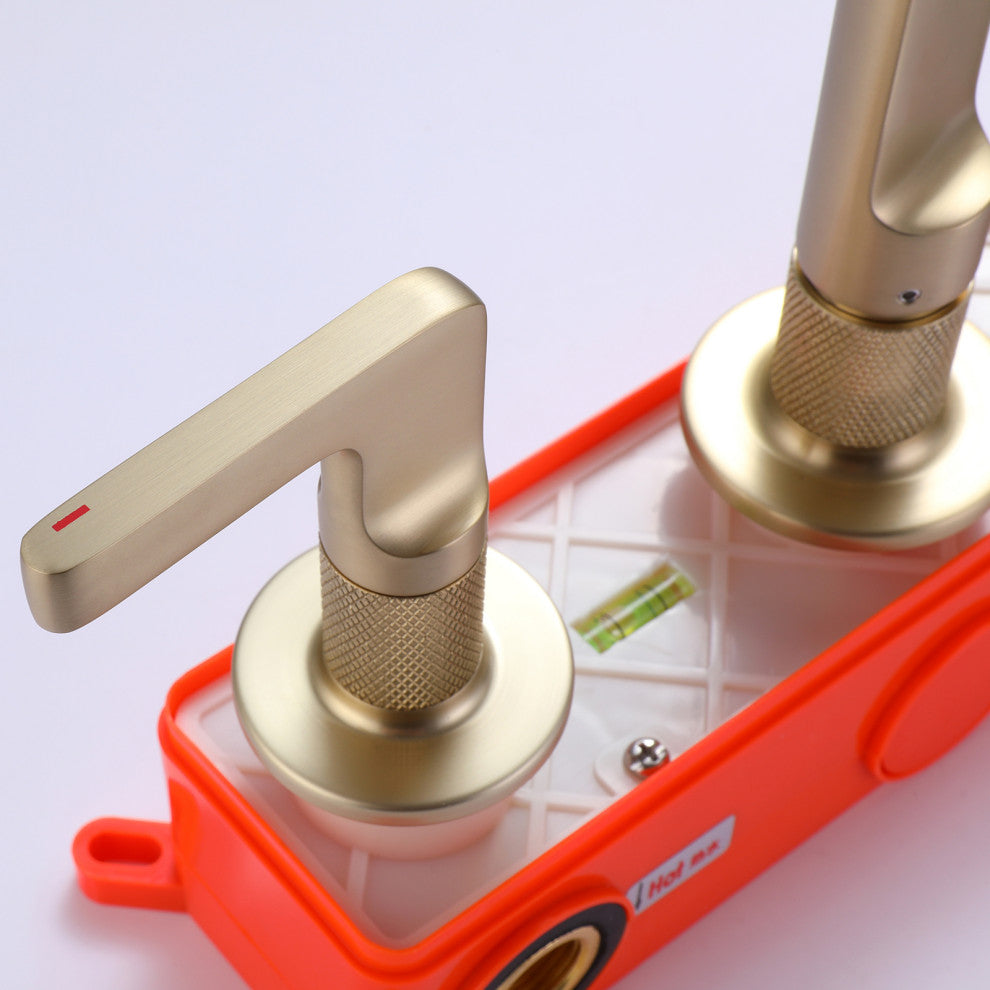 Two Handles Wall Mounted Bathroom Sink Faucet, Solid Brass, Brushed Gold