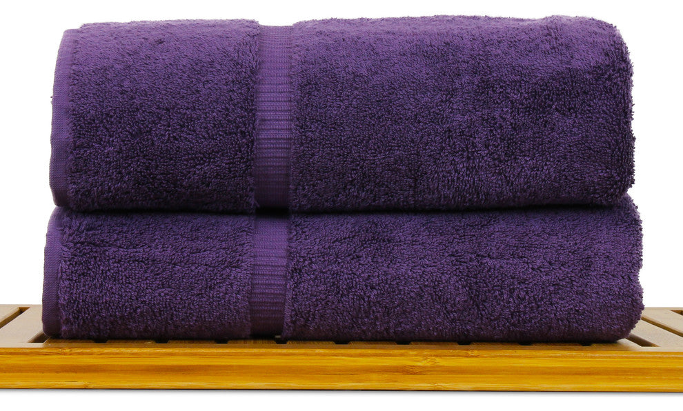 Towel Turkish Cotton Bath Towels, Plum, Dobby Border, Set of 2