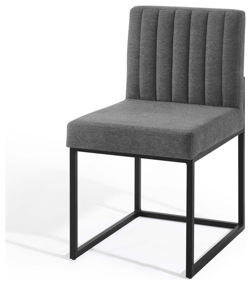 Side Dining Chair, Set of 2, Fabric, Metal, Black Gray, Modern, Cafe Bistro