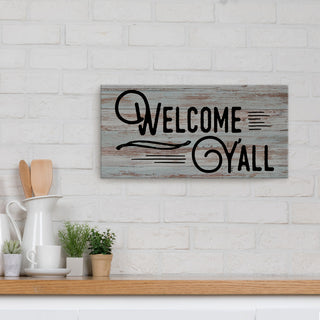 Welcome Y'all' Farmhouse Wrapped Canvas Textual Wall Art