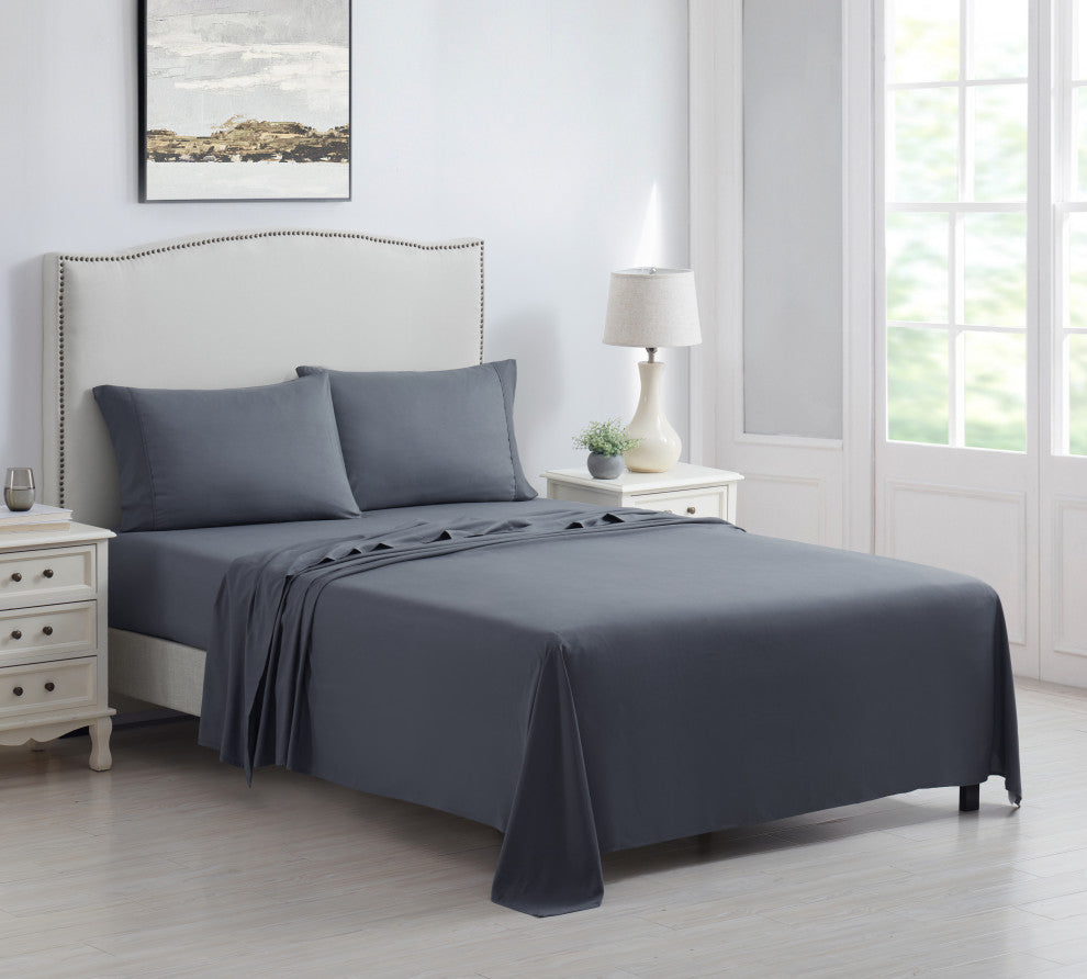 Kathy Ireland 4 Piece Brushed Microfiber Sheet Set, Dark Gray, Full