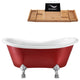 62" Red Clawfoot Tub and Tray, Chrome Feet, Chrome Internal Drain
