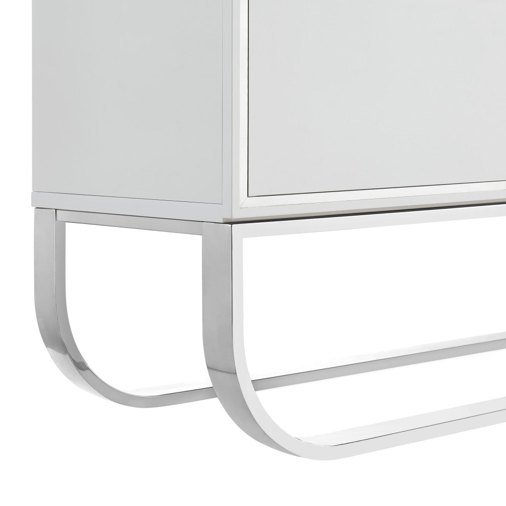 Nicole Miller Jacelynn Sideboard, White/Chrome, 2-Door