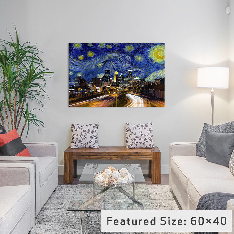 "Minneapolis, Minnesota Starry Night Skyline" by iCanvas, 26x18x1.5"