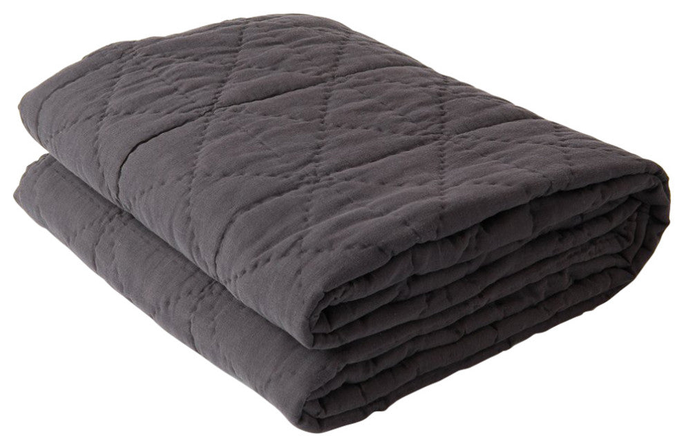 Linen and Cotton Square Quilt, Grey, Twin