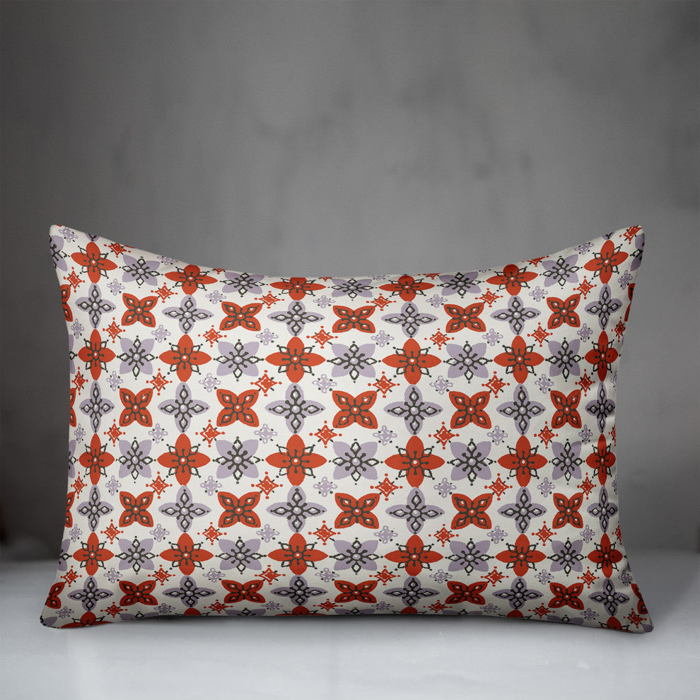 Folk Floral Pattern in Red and Purple Throw Pillow