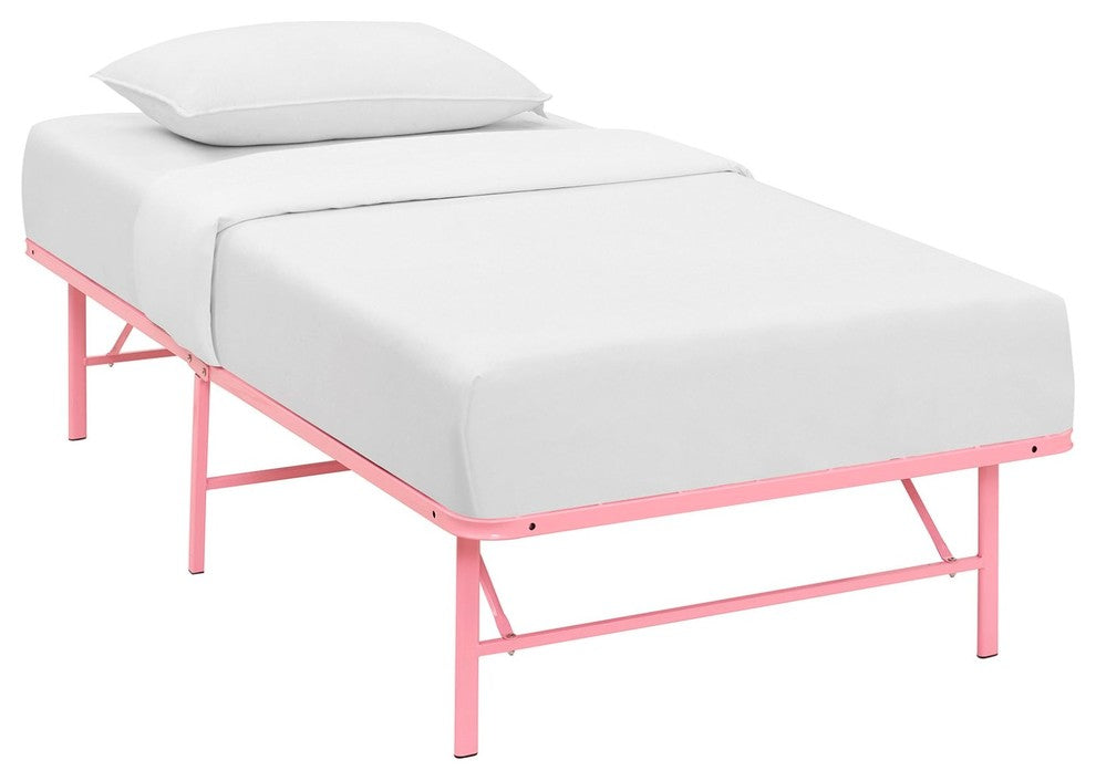 Modern Contemporary Urban Design Twin Size Platform Bed Frame, Pink, Metal Steel