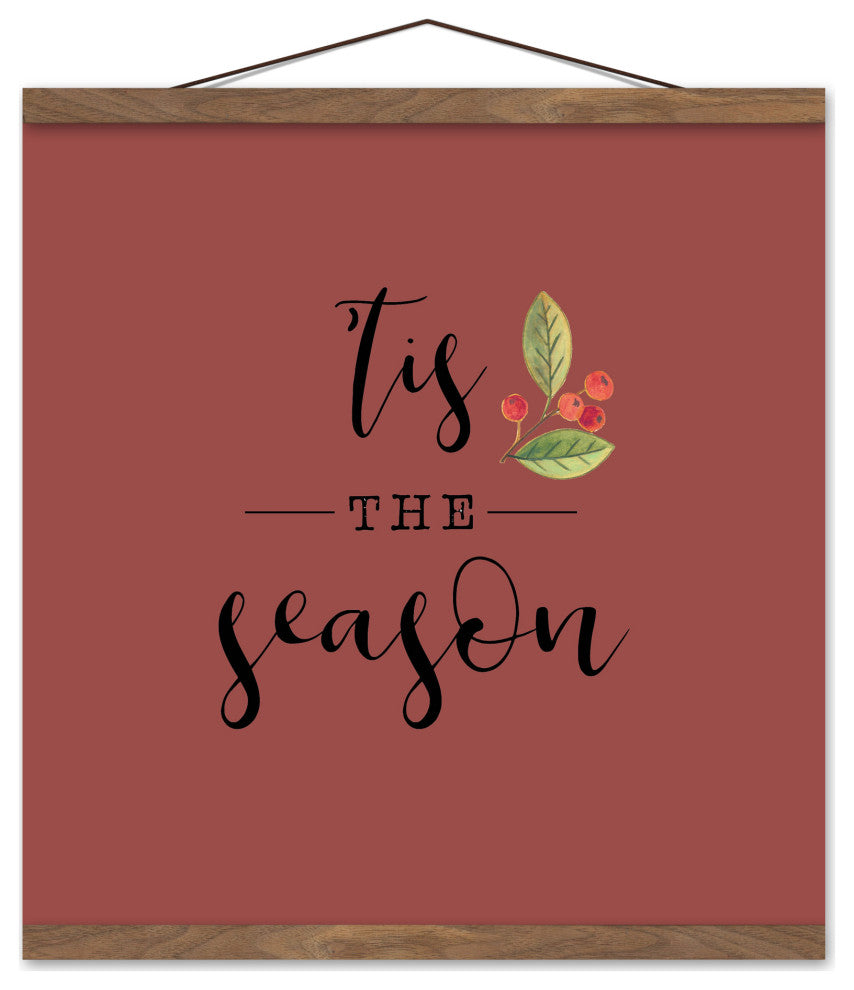 Tis the Season Red 16x16 Teak Hanging Canvas