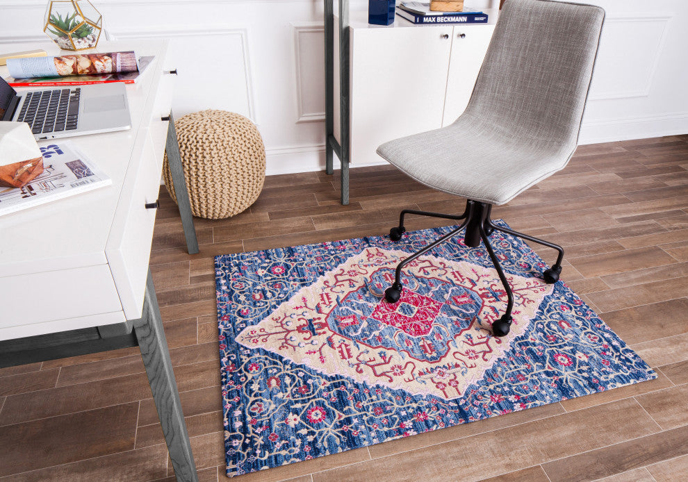 Porto Blue and Red Rug'd Chair Mat, 36"x48", .25" Pile Height