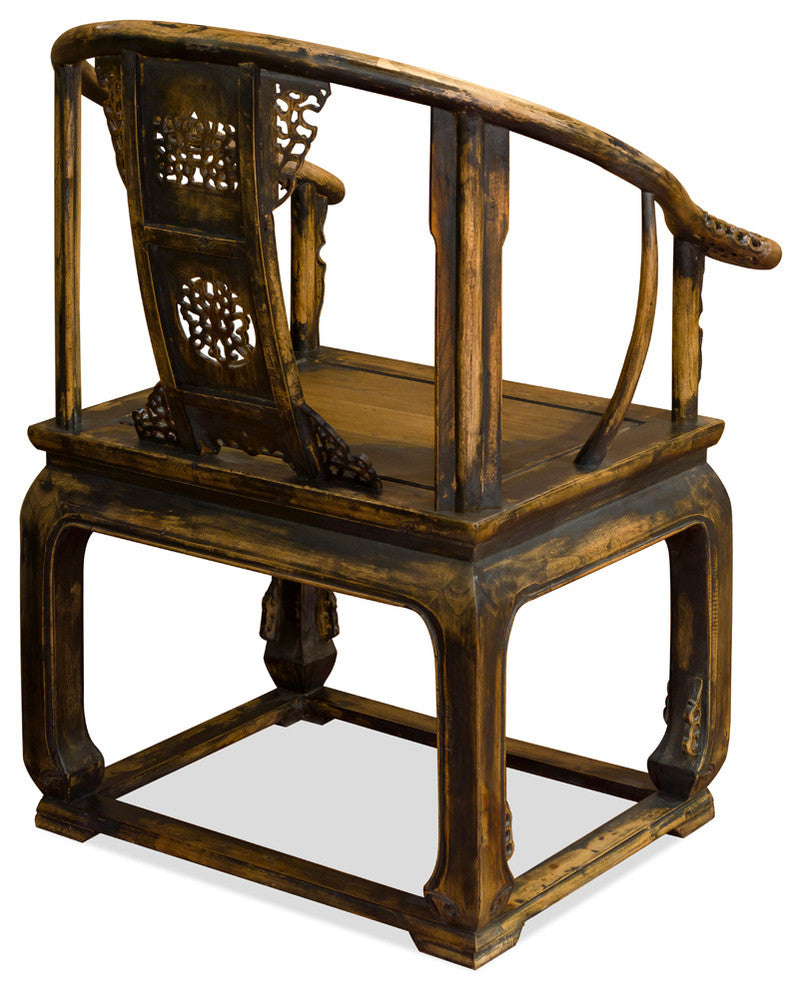 Distressed Elmwood Ming Imperial Palace Arm Chair