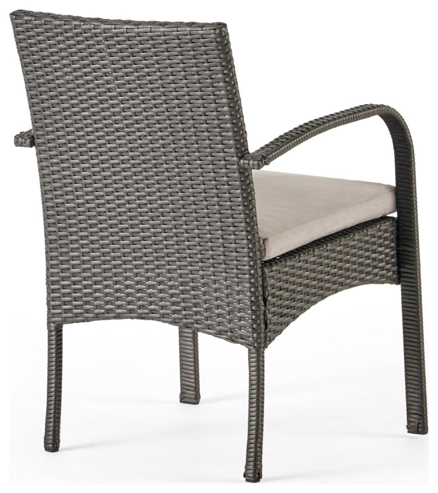 GDF Studio 5-Piece Jaden Outdoor Acacia and Wicker Dining Set, Gray