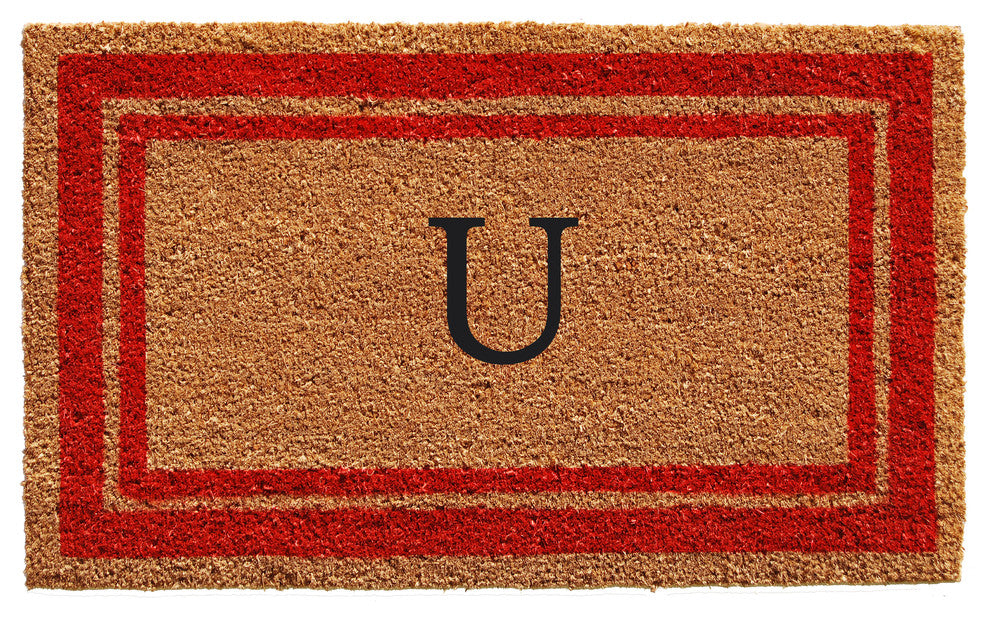 Red Border 24"x36" Monogram Doormat, Letter U