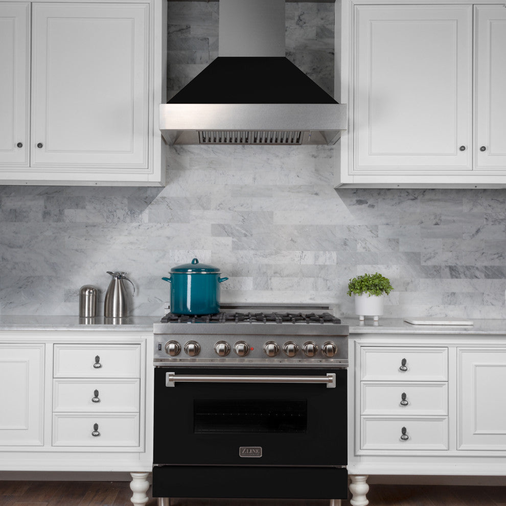 Ducted DuraSnow Stainless Steel Range Hood with Black Matte Shell