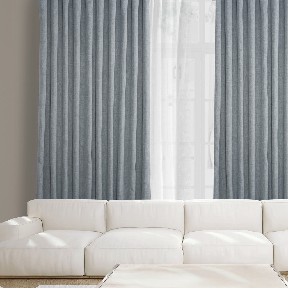 Faux Linen Extra Wide Room Darkening Curtain Single Panel, Heather Grey, 100x84
