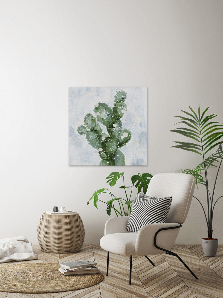 "Cactus with Snow" Painting Print on Wrapped Canvas, 24"x24"