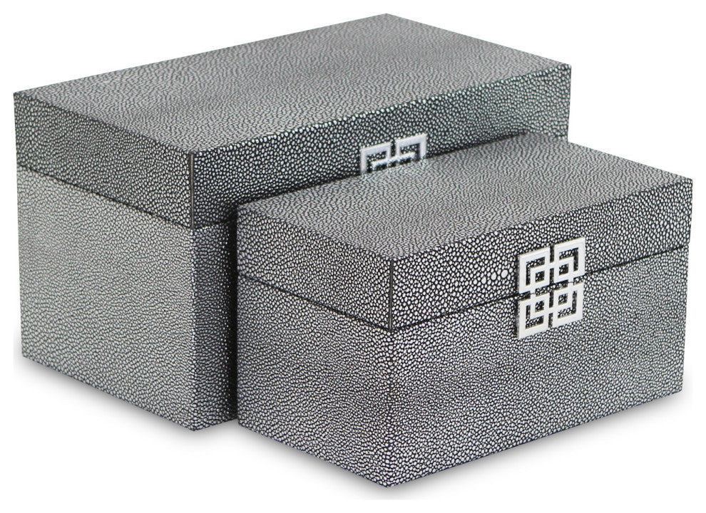 Set of Two Gray Wooden Boxes