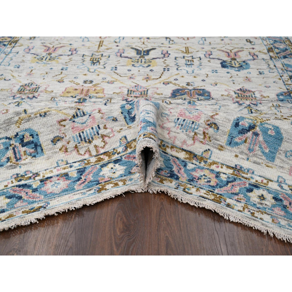 Ivory Hand Knotted Mahal Design Supple Organic Wool Oriental Rug, 7'10"x9'10"