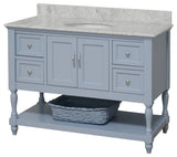 Beverly 48" Bathroom Vanity, Powder Blue, Carrara Marble