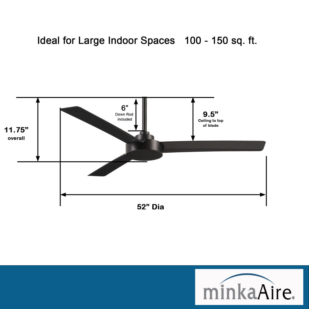 Minka Aire Roto 52" Ceiling Fan With 4-Speed Wall Control, Coal