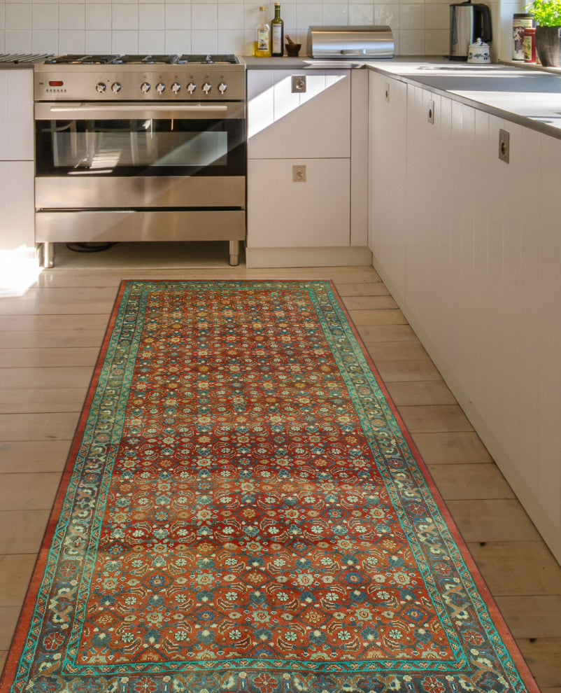 Fine Vintage Distressed Goli Rust/Blue Runner, 3'10x9'10