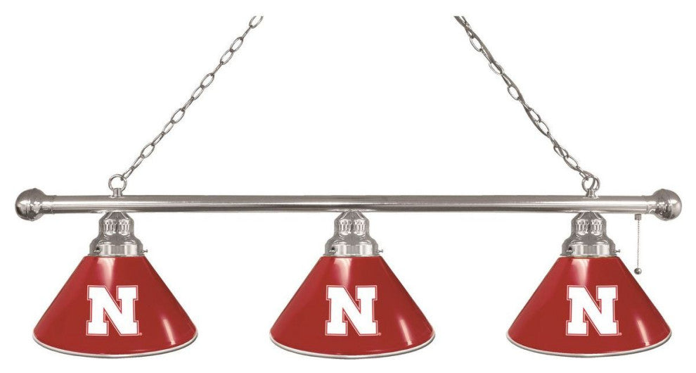 Holland University of Nebraska 3-Shade Billiard Light - Chrome Fixture