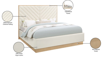 Casa Black Faux Leather King Bed, Cream, King