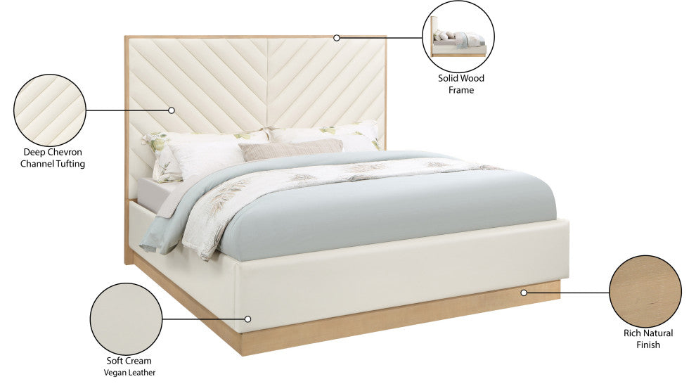 Casa Black Faux Leather King Bed, Cream, King