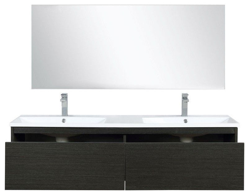 Sant Contemporary 60" Iron Charcoal Double Bathroom Vanity Set, Monte Chrome Fau