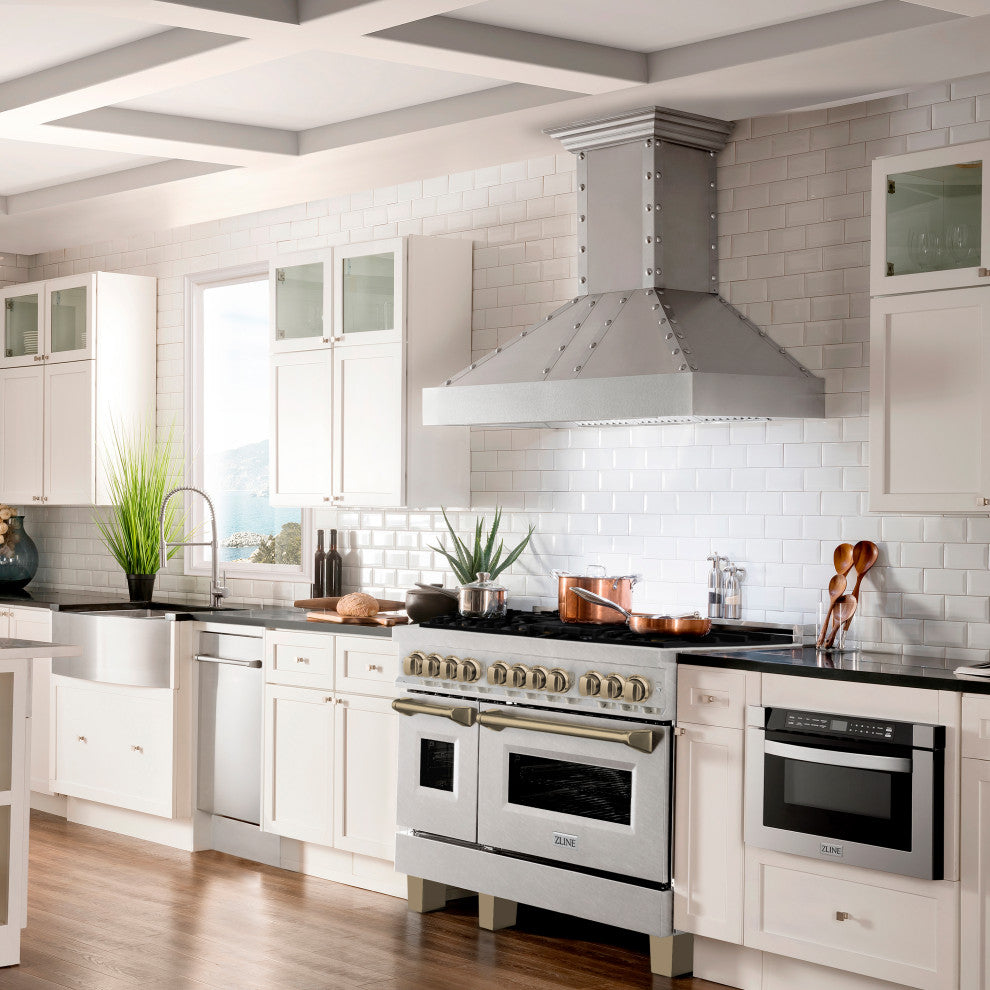 ZLINE 48" Dual Fuel Range, DuraSnow With Champagne Bronze RASZ-SN-48-CB