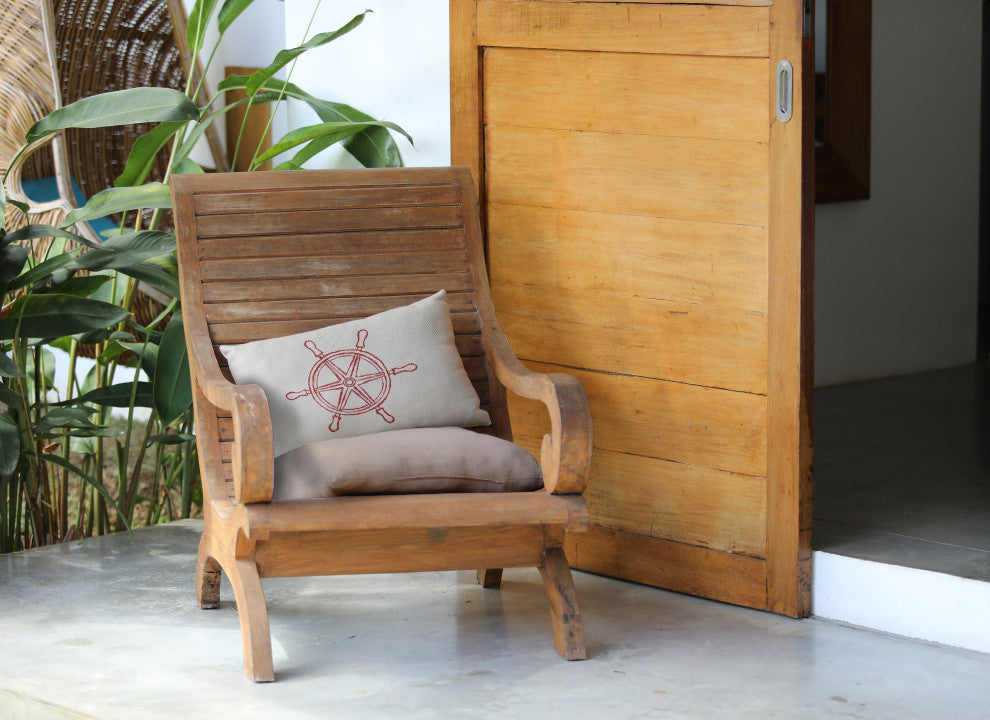 14x20" Large Ship Wheel Nautical Decorative Indoor Pillow, Ligonberry Red