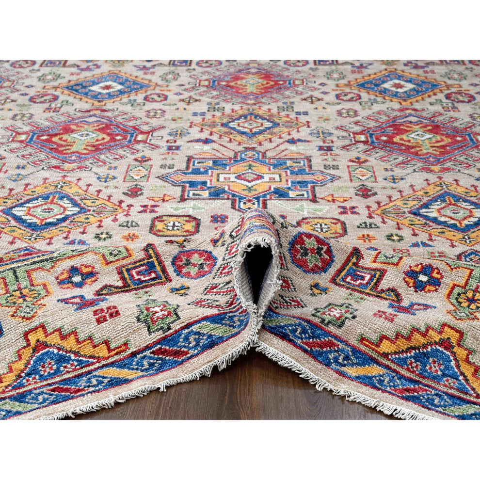 Buttery Brown Geometric Design Wool Hand Knotted Oversized Rug, 11'9"x14'10"