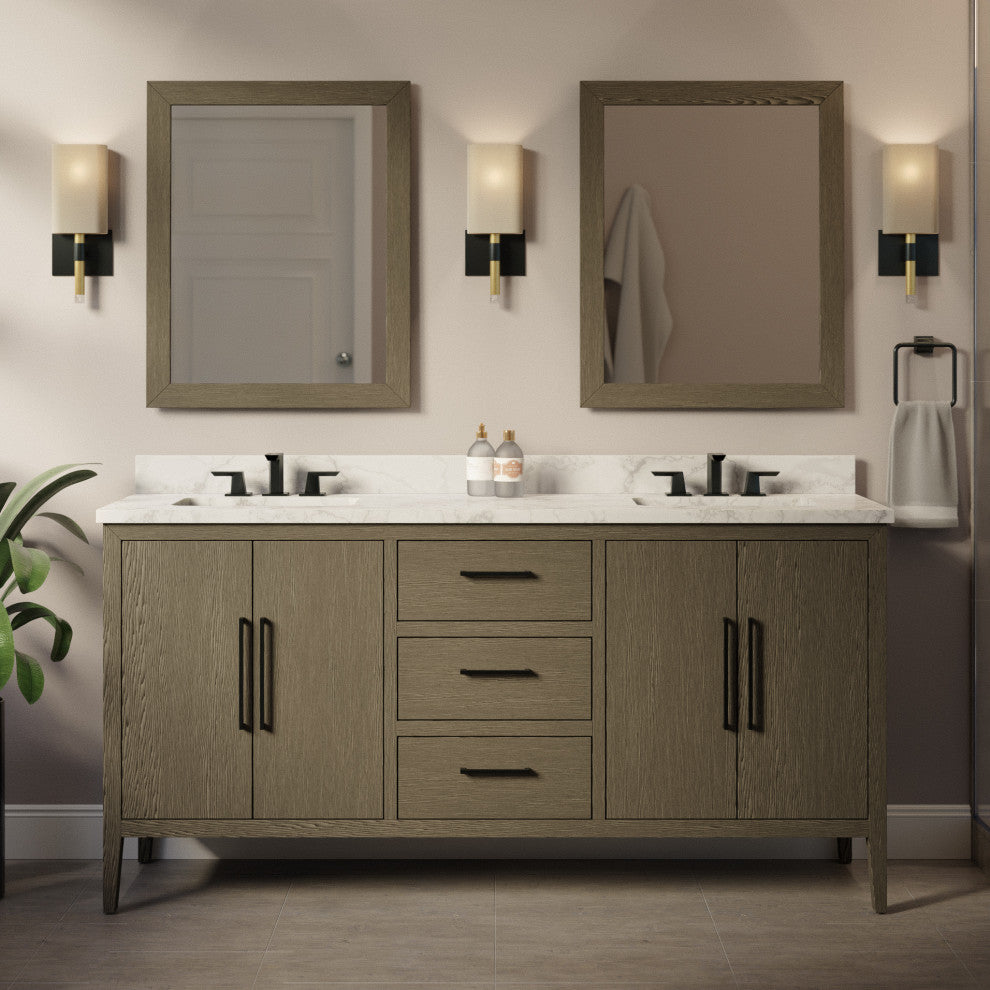 Parisian 72" Bathroom Vanity, Gray Oak, Carrara Marble