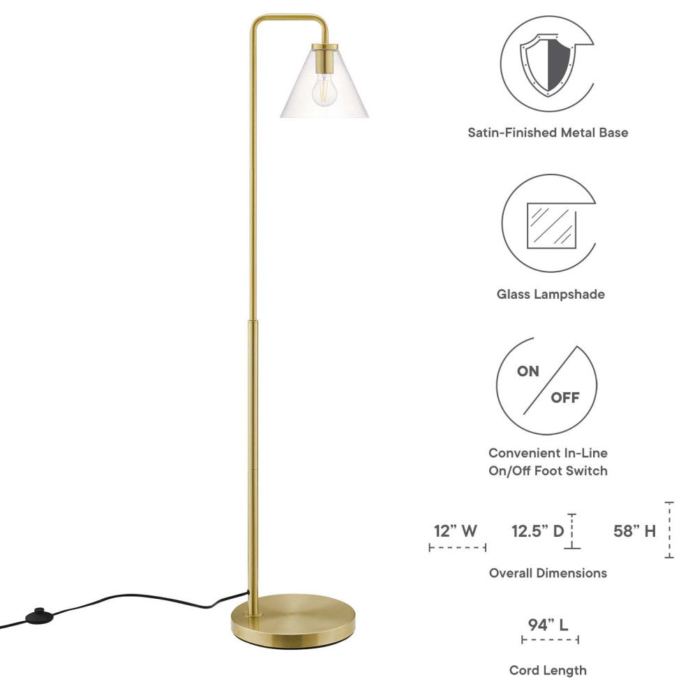 Floor Lamp Light, Gold, Glass, Modern, Mid Century Cafe Bistro Hospitality