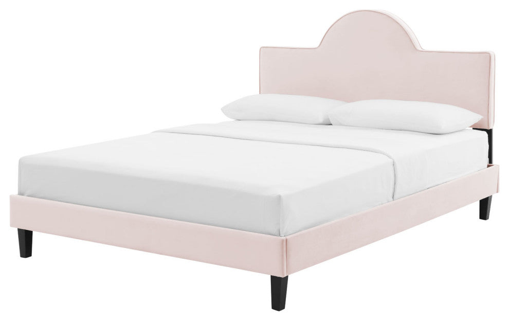 Platform Bed Frame, King Size, Pink, Velvet, Modern, Bedroom Master Guest Suite