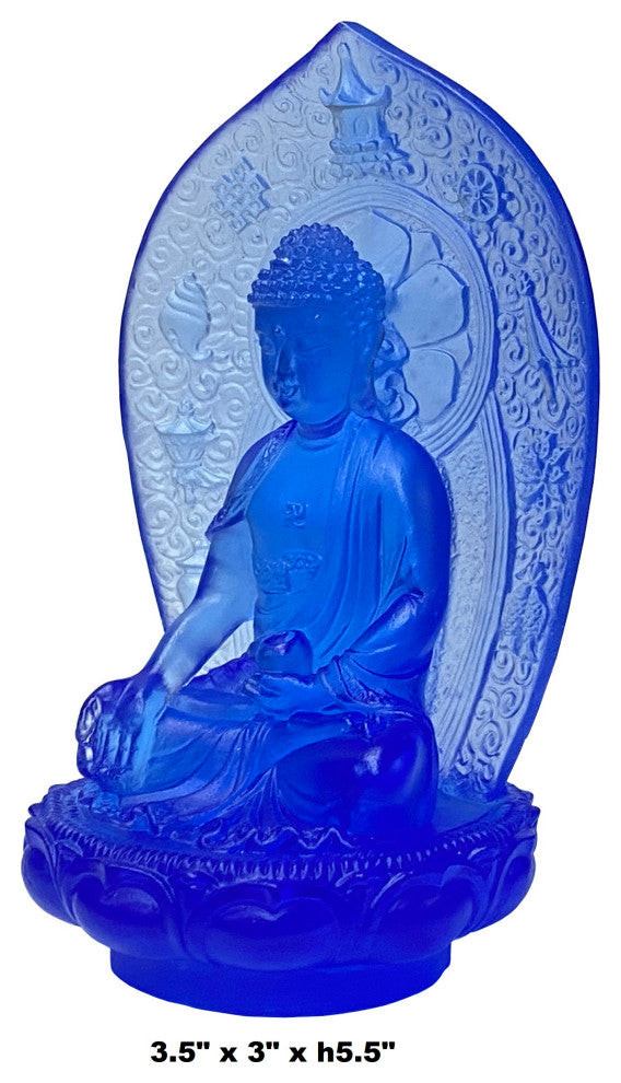 Crystal Glass Pate-de-Verre Blue Gautama Amitabha Shakyamuni Statue Hws1816