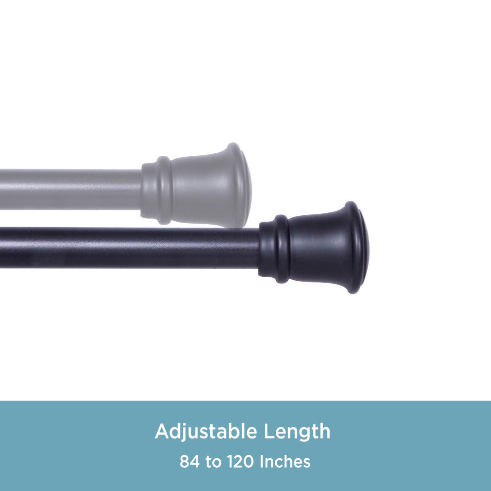 Kenney Trumpet 5/8 Decorative Curtain Rod & Holdback Set, Black, 84-120