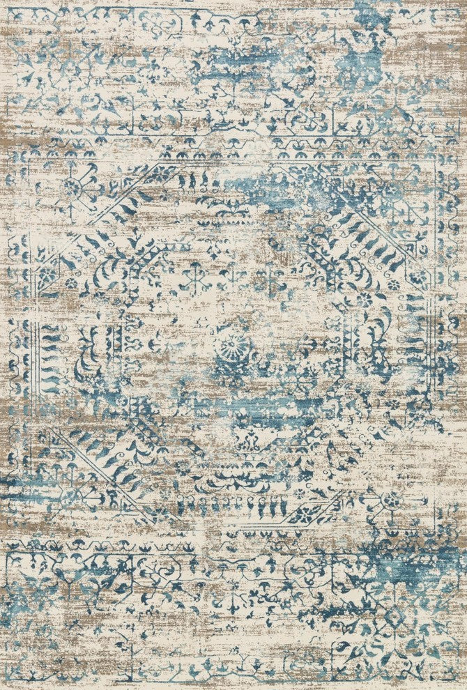Ivory, Blue Kingston Area Rug by Loloi, 6'7"x9'2"