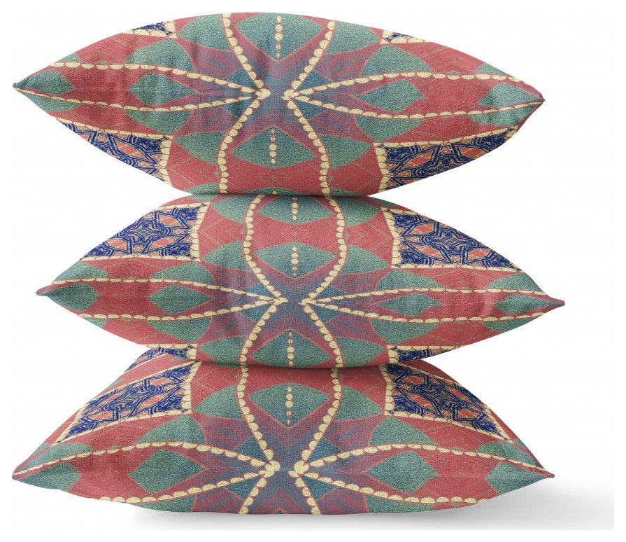18" Red Green Cosmic Circle Boho Suede Throw Pillow