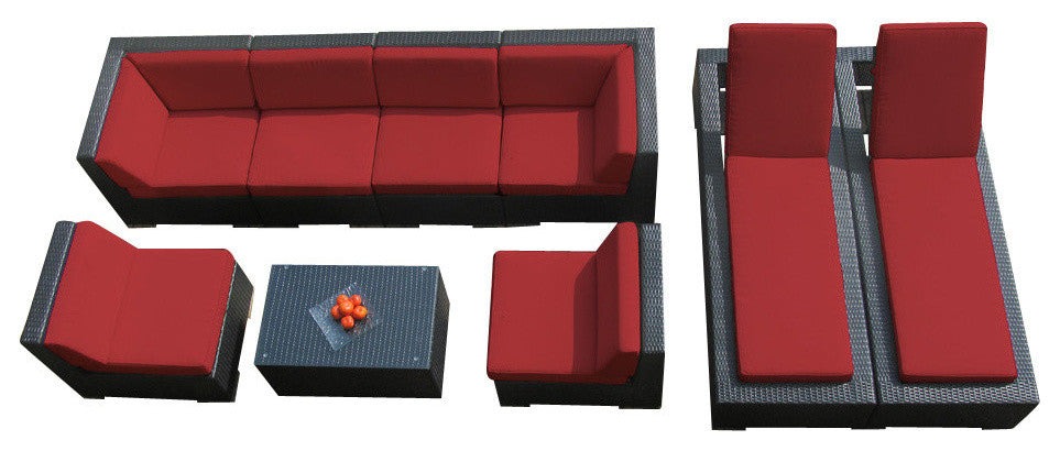 Ohana 9-Piece Black Combination Set, Red, Black