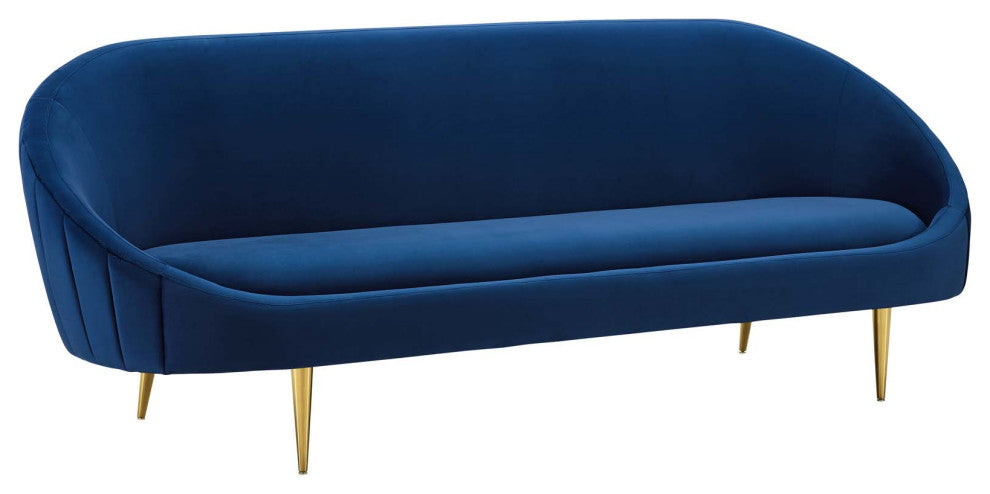 Sublime Vertical Curve Back Performance Velvet Sofa Navy