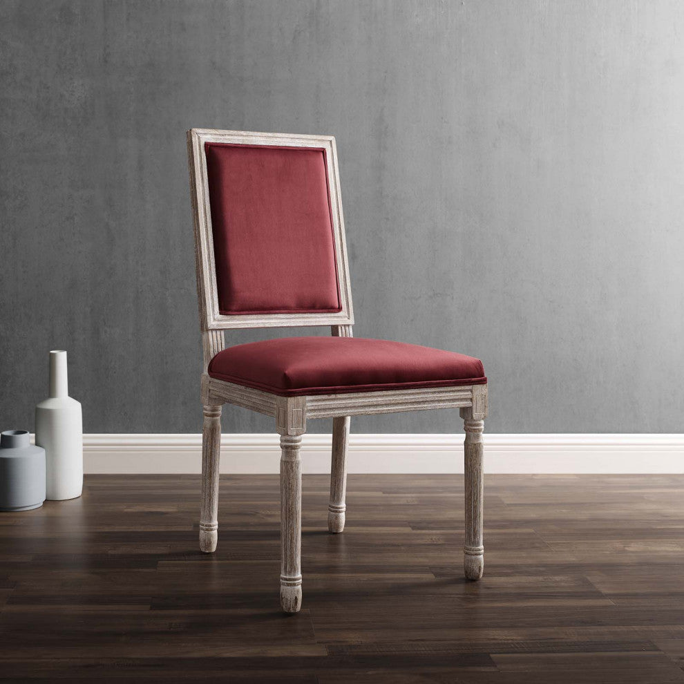 Court French Vintage Performance Velvet Dining Side Chair Natural Maroon