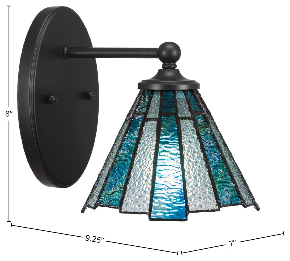 Capri 1-Light Wall Sconce, Matte Black/Sea Ice Art