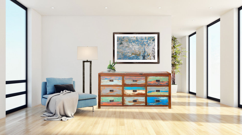 Dresser / Chest With 9 Drawers Made From Recycled Teak Wood Boats